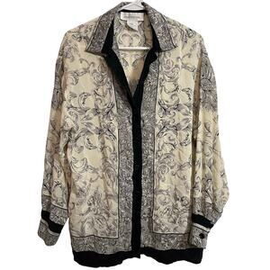 Jones New York Silk Blouse Womens Button Up Shirt Minimalist Office Classic FLAW